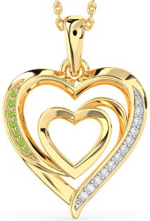 Diamond & Peridot Gold Silver Heart Necklace