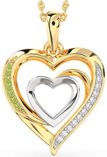 Diamond & Peridot Gold Silver Heart Necklace