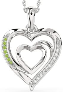 Diamond & Peridot Platinum Heart Necklace