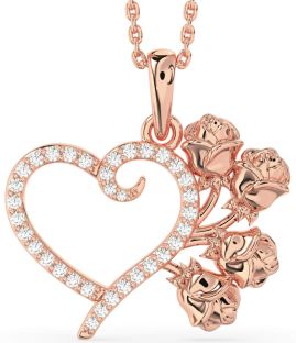 Large Diamond Rose Gold Heart Flower Necklace