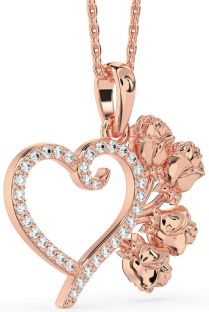 Large Diamond Rose Gold Heart Flower Necklace