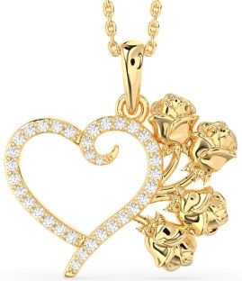 Large Diamond Gold Heart Flower Necklace