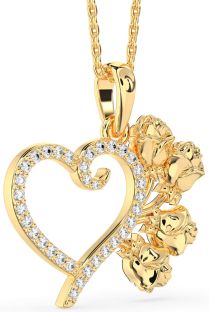 Large Diamond Gold Heart Flower Necklace