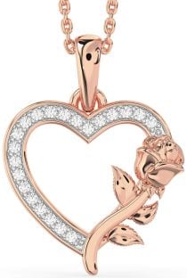 Diamond Rose Gold Heart Flower Necklace