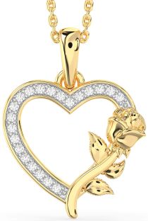 Diamond Gold Heart Flower Necklace