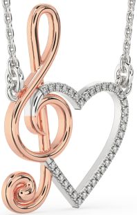 Diamond Silver & 10K Rose Gold Heart Necklace