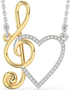 Diamond Silver & 10K gold Heart Necklace