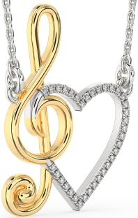 Diamond Silver & 10K gold Heart Necklace