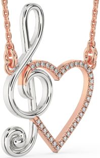 Diamond Platinum & Rose Gold Heart Necklace