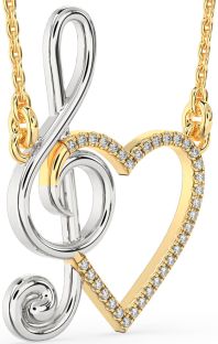 Diamond Platinum & Yellow Gold Heart Necklace