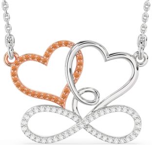 Large Diamond & Citrine Platinum & Rose Gold Heart Infinity Necklace
