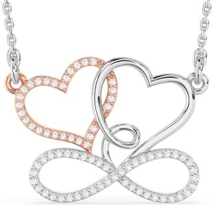 Large Diamond Silver & 10K Rose Gold Heart Infinity Necklace