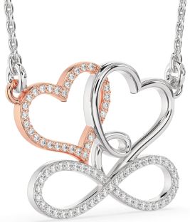Large Diamond Silver & 10K Rose Gold Heart Infinity Necklace