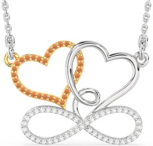 Large Diamond & Citrine Platinum & Yellow Gold Heart Infinity Necklace
