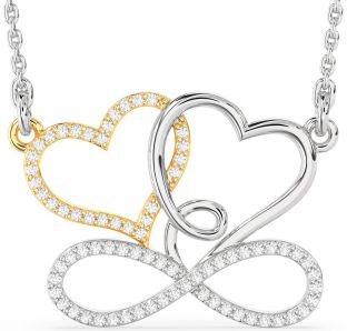 Large Diamond White Yellow Gold Heart Infinity Necklace