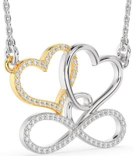Large Diamond Silver & 10K gold Heart Infinity Necklace