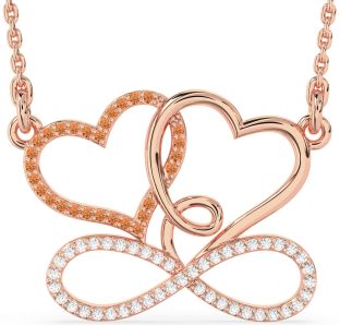 Large Diamond & Citrine Rose Gold Silver Heart Infinity Necklace