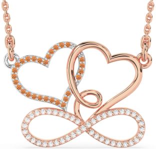 Large Diamond & Citrine Rose Gold Silver Heart Infinity Necklace