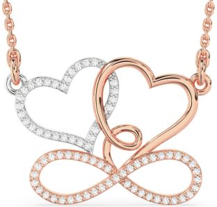 Large Diamond Platinum & Rose Gold Heart Infinity Necklace