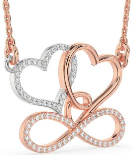 Large Diamond White Rose Gold Heart Infinity Necklace