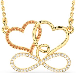 Large Diamond & Citrine Gold Silver Heart Infinity Necklace