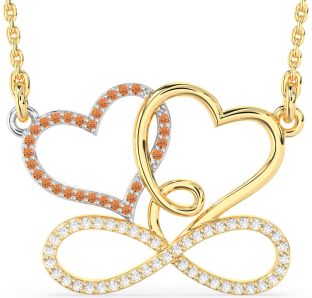 Large Diamond & Citrine Gold Silver Heart Infinity Necklace