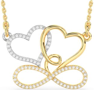 Large Diamond Platinum & Yellow Gold Heart Infinity Necklace