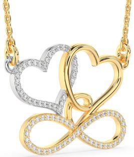 Large Diamond White Yellow Gold Heart Infinity Necklace