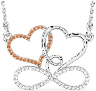 Large Diamond & Citrine White Gold Heart Infinity Necklace