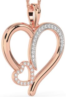 Large Diamond Rose Gold Heart Necklace