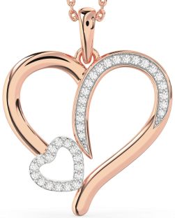 Large Diamond Platinum & Rose Gold Heart Necklace