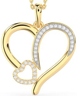 Large Diamond Platinum & Yellow Gold Heart Necklace