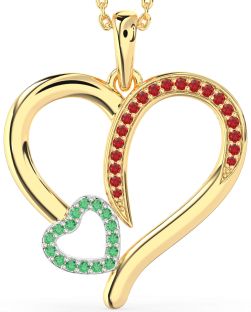 Large Emerald & Ruby Platinum & Yellow Gold Heart Necklace