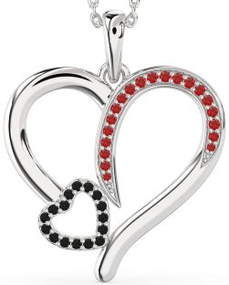 Large Black Diamond & Ruby Platinum Heart Necklace