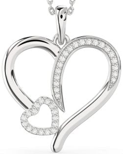 Large Diamond Silver Heart Necklace