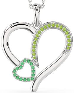 Large Emerald & Peridot Platinum Heart Necklace