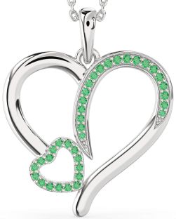 Large Emerald Platinum Heart Necklace
