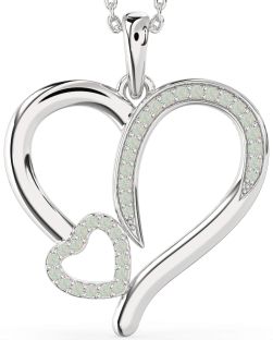 Large Opal Platinum Heart Necklace