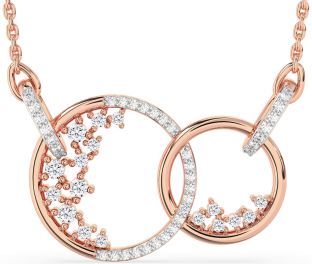 Large Diamond Rose Gold Circle Interlock Necklace