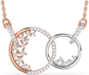 Large Diamond Platinum & Rose Gold Circle Interlock Necklace