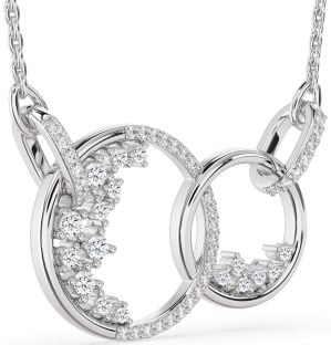 Large Diamond White Gold Circle Interlock Necklace