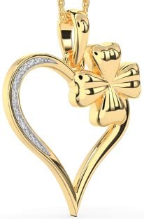Large Diamond Gold Heart Clover Necklace