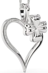 Large Diamond White Gold Heart Clover Necklace