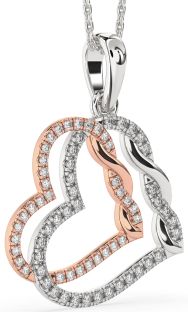 Large Diamond Silver & 10K Rose Gold Heart Necklace