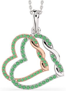 Large Emerald Platinum & Rose Gold Heart Necklace