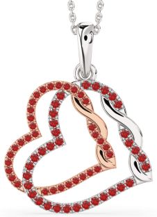 Large Ruby Platinum & Rose Gold Heart Necklace