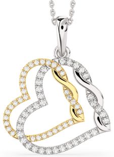 Large Diamond White Yellow Gold Heart Necklace