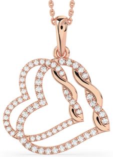Large Diamond Rose Gold Silver Heart Necklace
