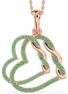 Large Emerald Rose Gold Silver Heart Necklace