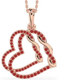 Large Ruby Rose Gold Silver Heart Necklace